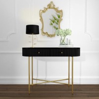 Enzo Groove Detail 2 Drawer Dressing Table in Black and Gold - Art Deco Style