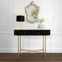 Enzo Groove Detail 2 Drawer Dressing Table in Black and Gold - Art Deco Style