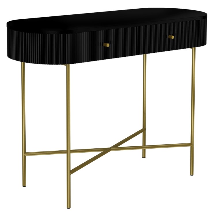 Enzo Groove Detail 2 Drawer Dressing Table in Black and Gold - Art Deco Style