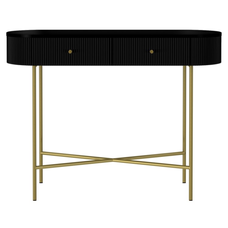 Enzo Groove Detail 2 Drawer Dressing Table in Black and Gold - Art Deco Style