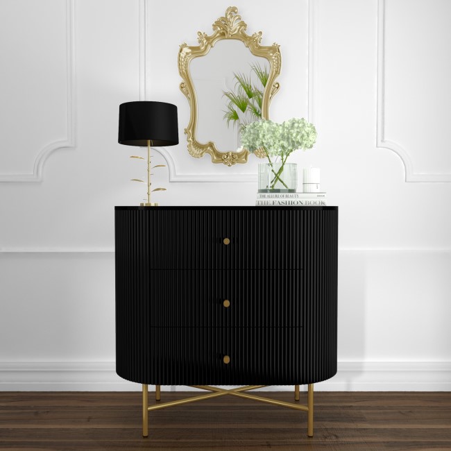 Curved Black Art Deco Chest of 3 Drawers - Enzo