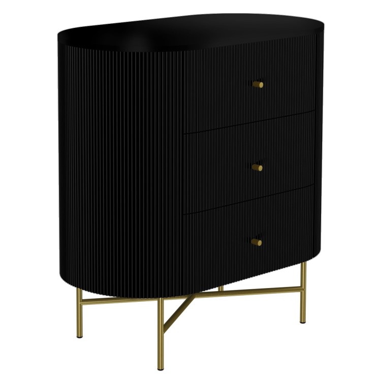 Curved Black Art Deco Chest of 3 Drawers - Enzo