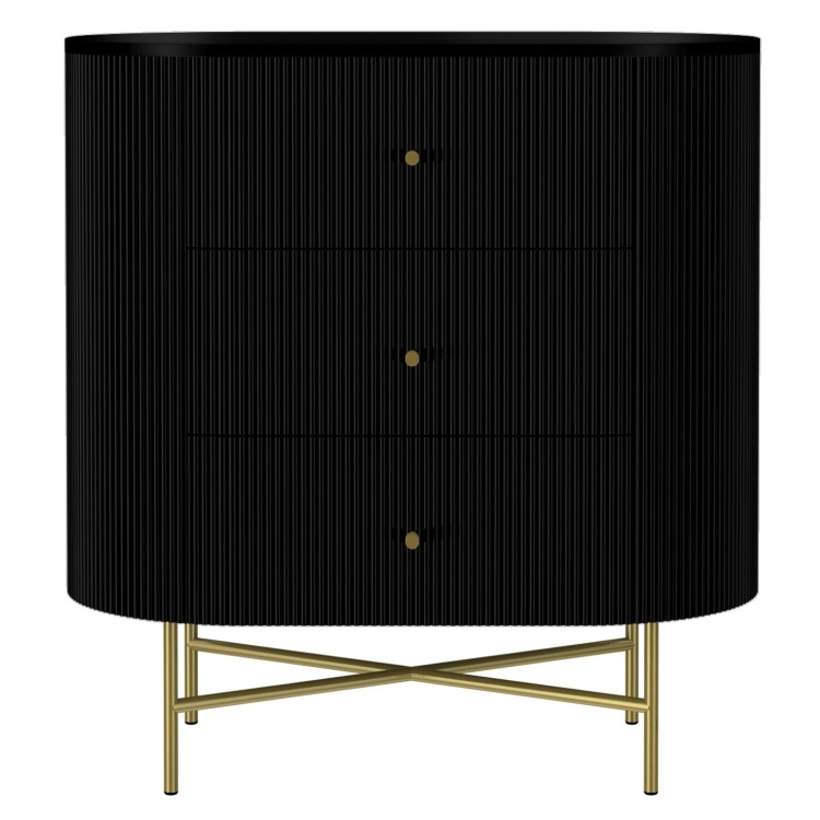 Curved Black Art Deco Chest of 3 Drawers - Enzo