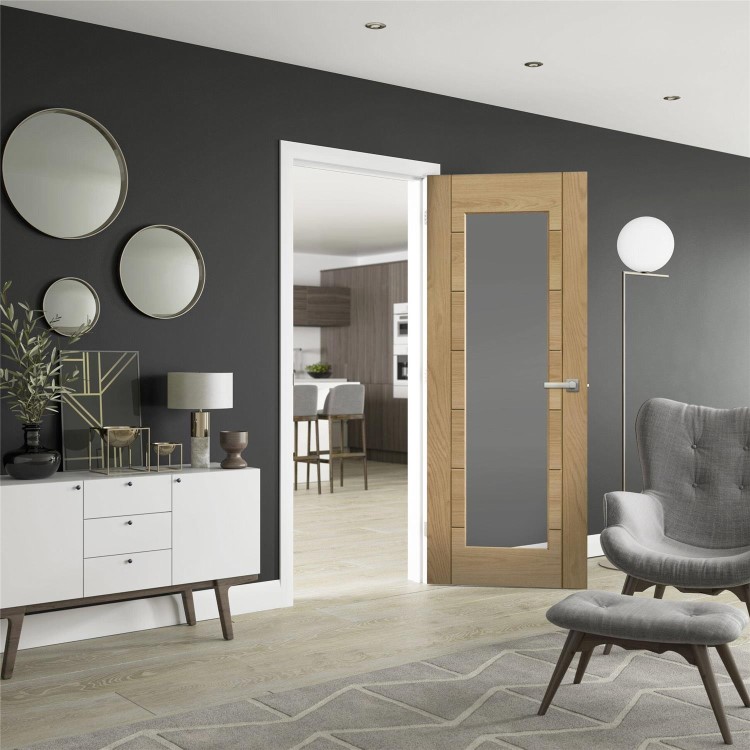 Palermo Essential 1 Light Pre-Finished Internal Oak Door with Clear Glass - 1981 x 762 x 35 mm, Pre-Finished