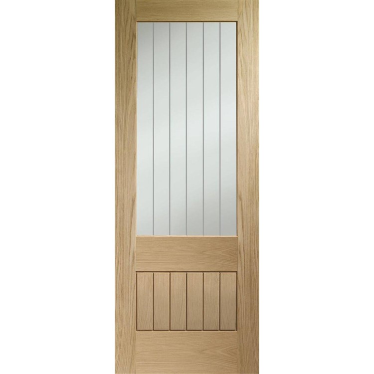 Suffolk Essential 2XG Pre-Finished Internal Oak Door with Clear Etched Glass - 2032 x 813 x 35 mm, Pre-Finished