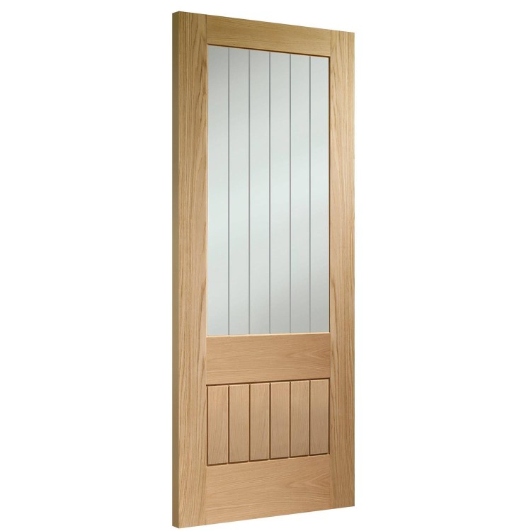 Suffolk Essential 2XG Pre-Finished Internal Oak Door with Clear Etched Glass - 2032 x 813 x 35 mm, Pre-Finished