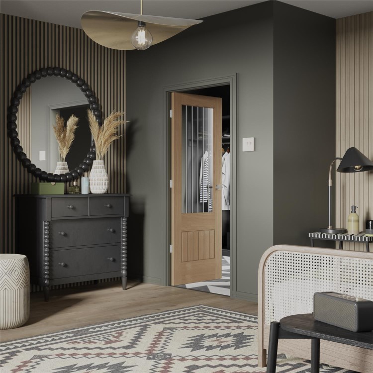 Suffolk Essential 2XG Pre-Finished Internal Oak Door with Clear Etched Glass - 2040 x 926 x 40 mm, Pre-Finished