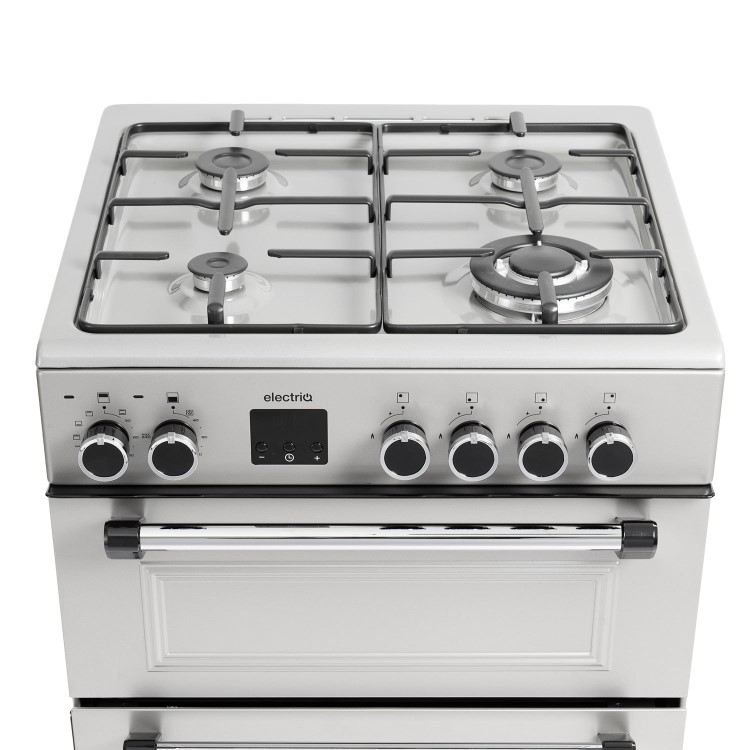 electriQ 60cm Double Oven Dual Fuel Cooker - Silver