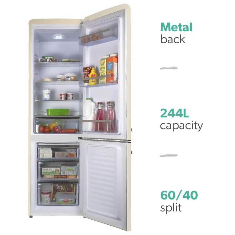 Refurbished electriQ 244 Litre 60/40 Retro Freestanding Fridge Freezer - Cream
