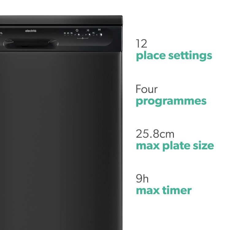 Refurbished electriQ EQ60DWBLACK 12 Place Freestanding Dishwasher Black