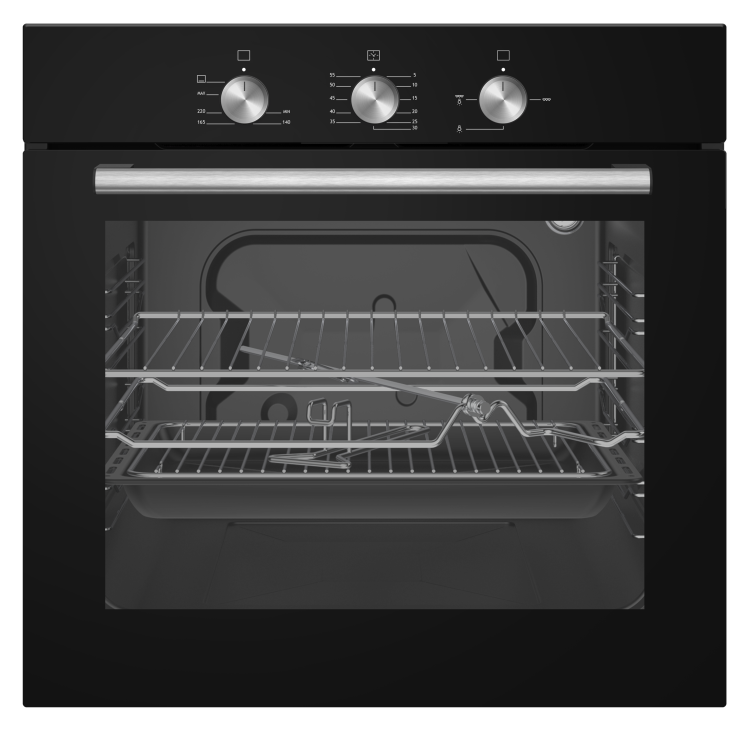 Refurbished electriQ EQBIOGASBLACK 60cm Single Built In Gas Oven with Electric Grill Black