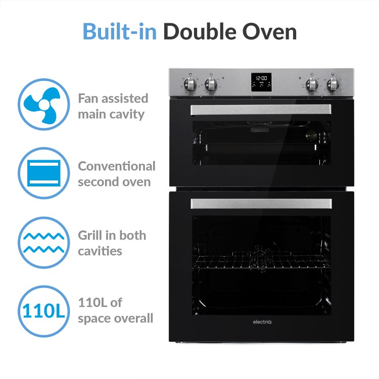Refurbished electriQ Built-In Electric Double Oven - Stainless Steel