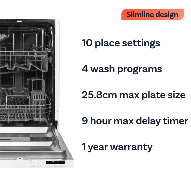 electriQ Integrated Slimline Dishwasher - White control panel - Quick Wash Quiet