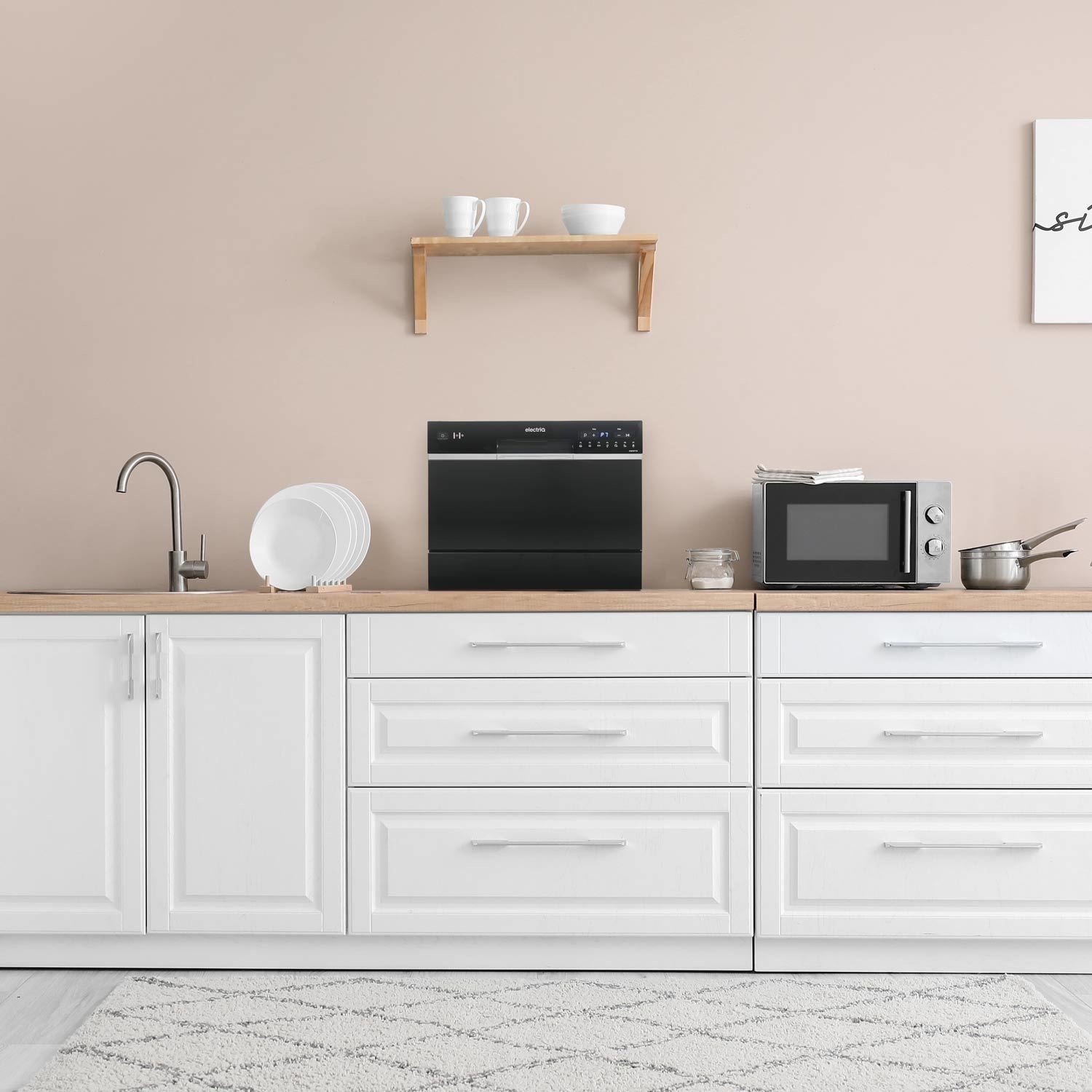 electriQ 6 Place Settings Table Top Integrated Dishwasher Black