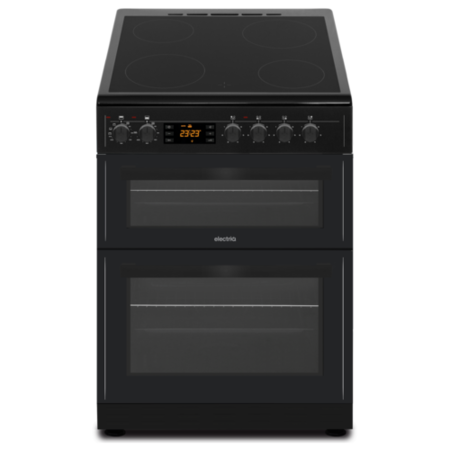 electriQ 60cm Double Oven Electric Cooker with Programmable Timer - Black