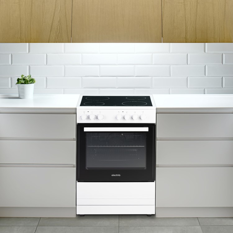 Refurbished electriQ EQEC60W1CERAMIC 60cm Electric Cooker with Ceramic Hob White