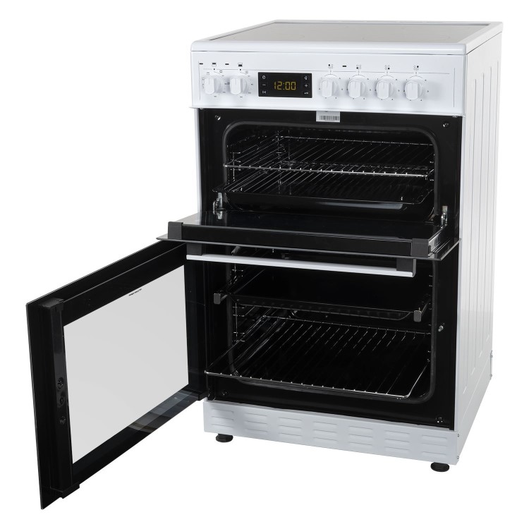 electriQ 60cm Double Oven Electric Cooker with Programmable Timer - White