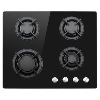 electriQ 60cm 4 Burner Gas on Glass Hob - Black