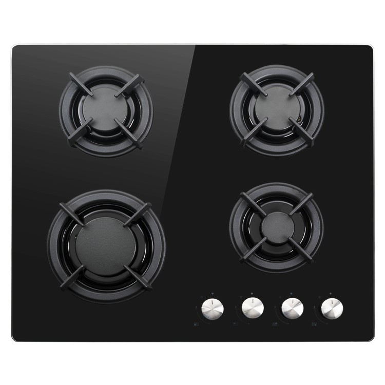 electriQ 60cm 4 Burner Gas on Glass Hob - Black