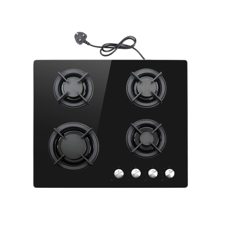 electriQ 60cm 4 Burner Gas on Glass Hob - Black