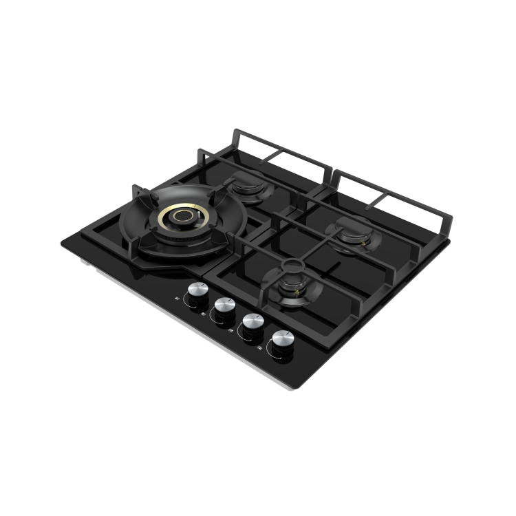 electriQ 60cm 4 Burner Gas on Glass Hob - Black