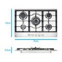electriQ 75cm 5 Burner Gas Hob - Stainless Steel