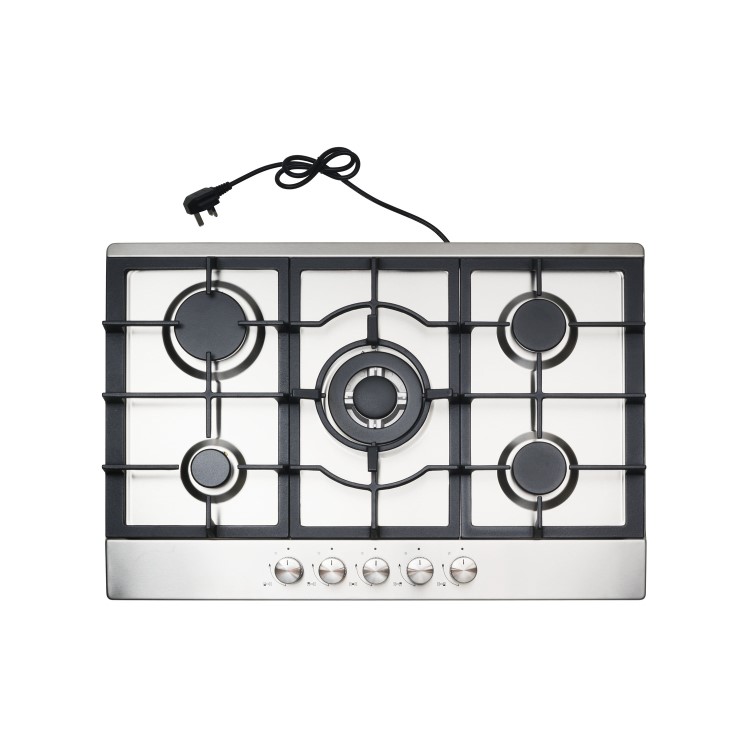 electriQ 75cm 5 Burner Gas Hob - Stainless Steel