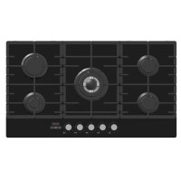 electriQ 90cm 5 Burner Gas on Glass Hob - Black electriQ 90cm 5 Burner Gas on Glass Hob - Black