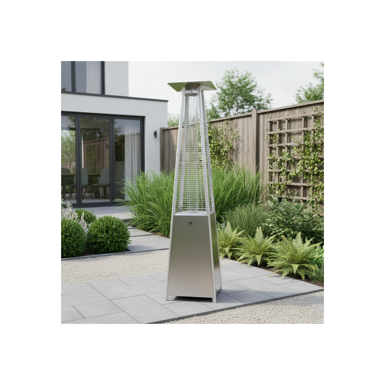 electriQ Pyramid Flame Tower Gas Patio Heater - Stainless Steel