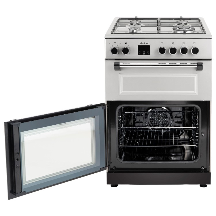 electriQ 60cm Double Oven Dual Fuel Cooker - Silver