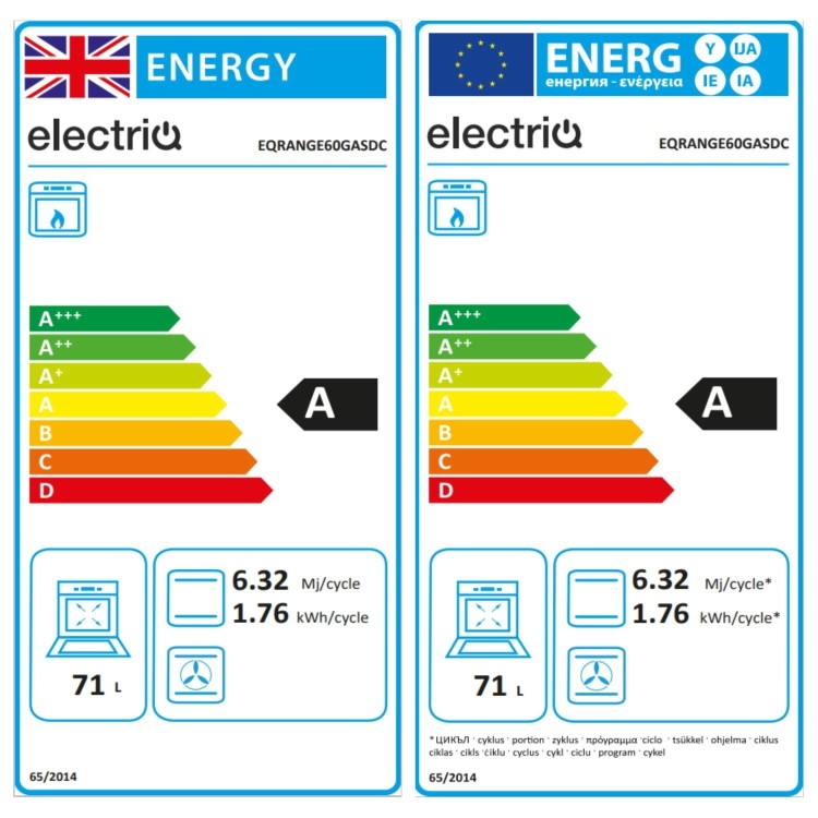 Refurbished electriQ 60cm Twin Cavity Gas Cooker - Cream