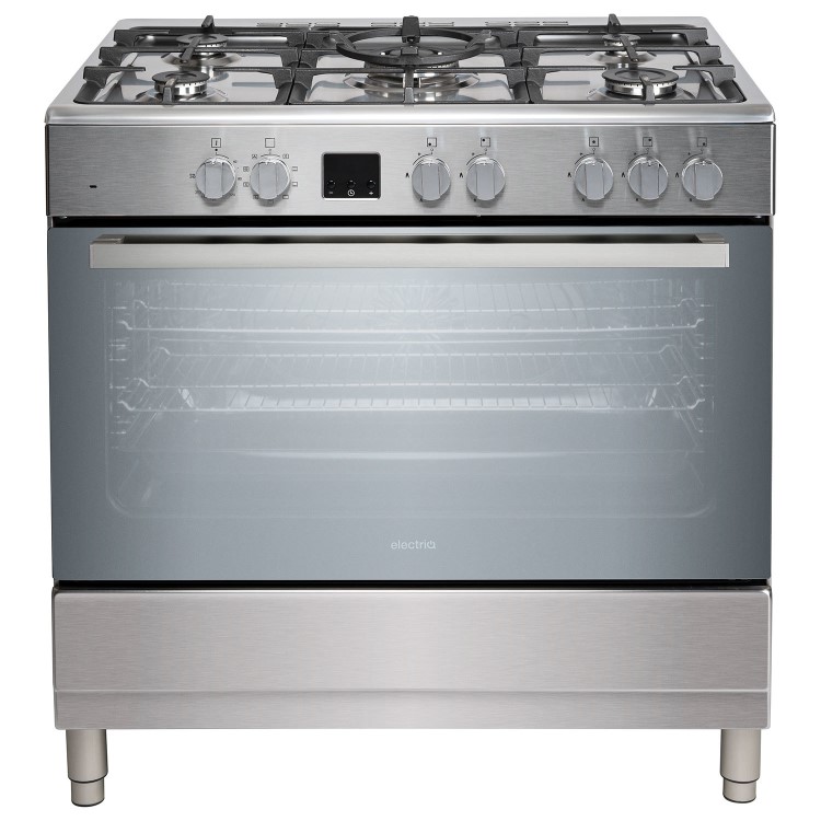 Refurbished electriQ EQRANGE90DFSCMD 90cm Dual Fuel Range Cooker with Mirror Door Finish Stainless Steel