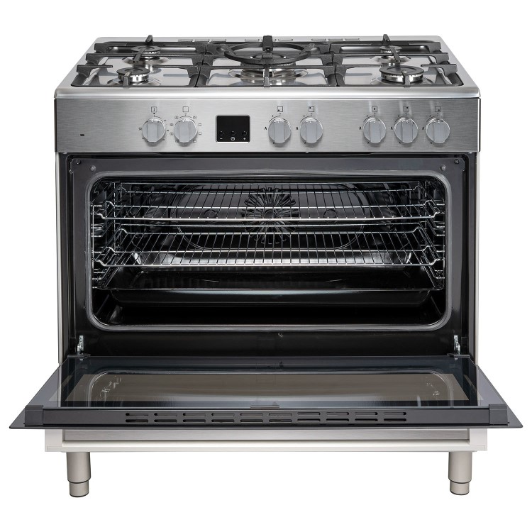 Refurbished electriQ EQRANGE90DFSCMD 90cm Dual Fuel Range Cooker with Mirror Door Finish Stainless Steel