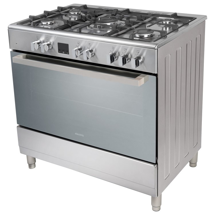 Refurbished electriQ EQRANGE90DFSCMD 90cm Dual Fuel Range Cooker with Mirror Door Finish Stainless Steel