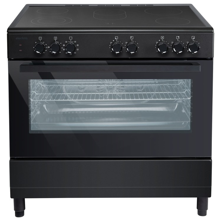 Refurbished electriQ 90cm Single Cavity Range Cooker with Ceramic Hob - Black
