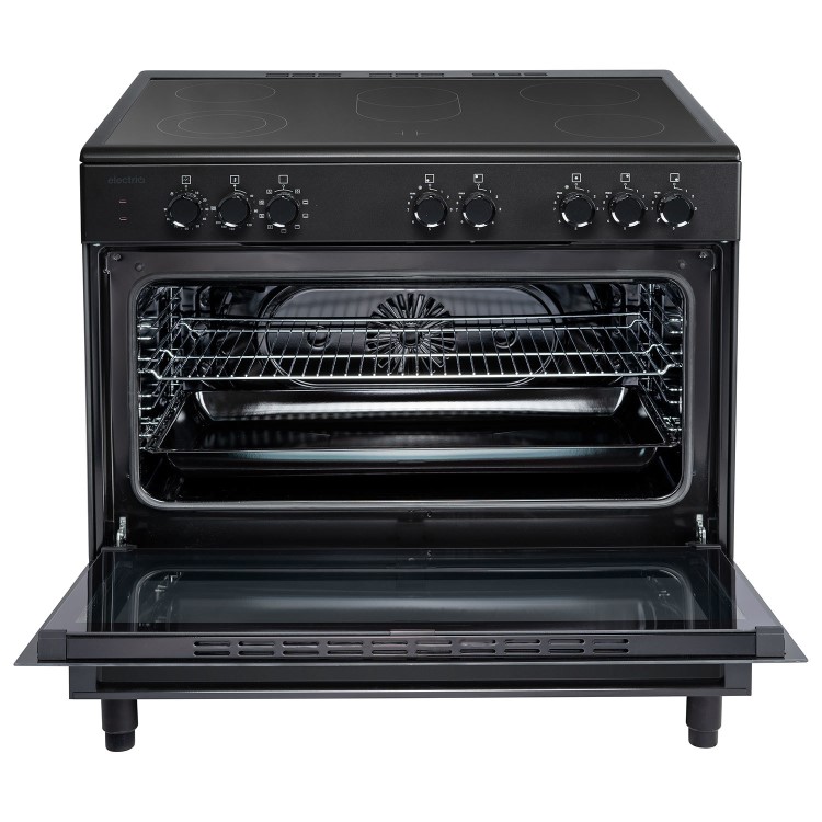 Refurbished electriQ 90cm Single Cavity Range Cooker with Ceramic Hob - Black