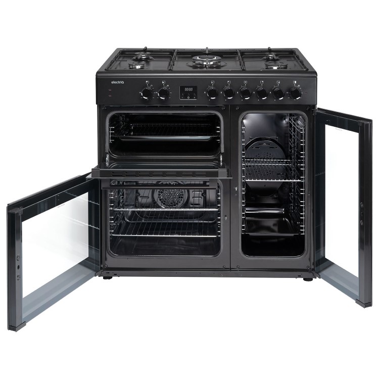 Refurbished electriQ EQRANGE90MDFTRCSS 90cm Triple Cavity Range Cooker Black