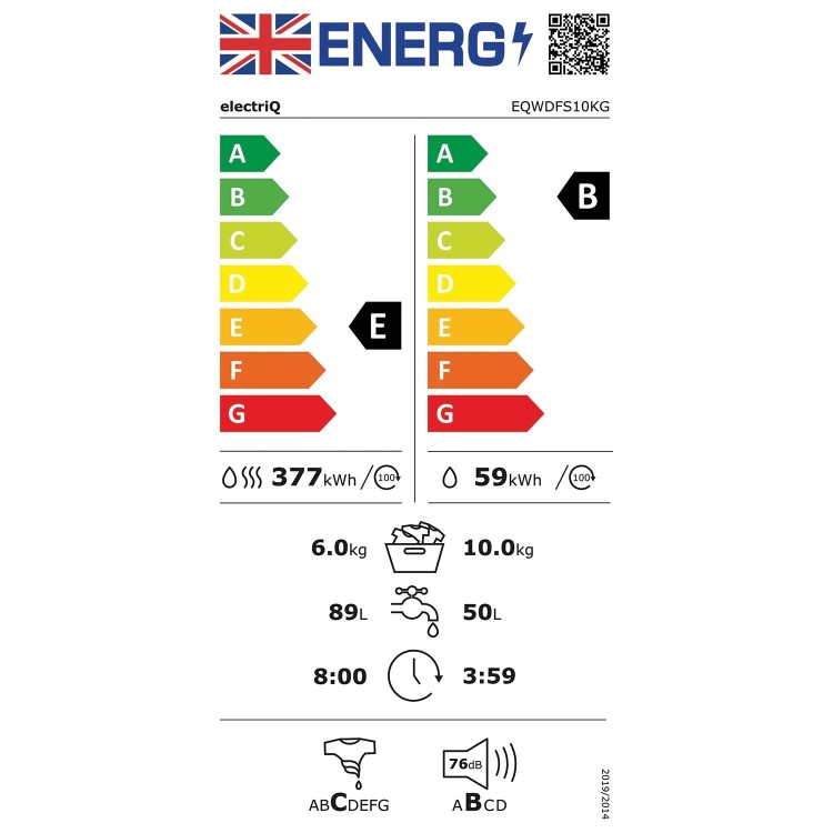 Refurbished electriQ EQWDFS10KG Freestanding 10/6KG 1400 Spin Washer Dryer White