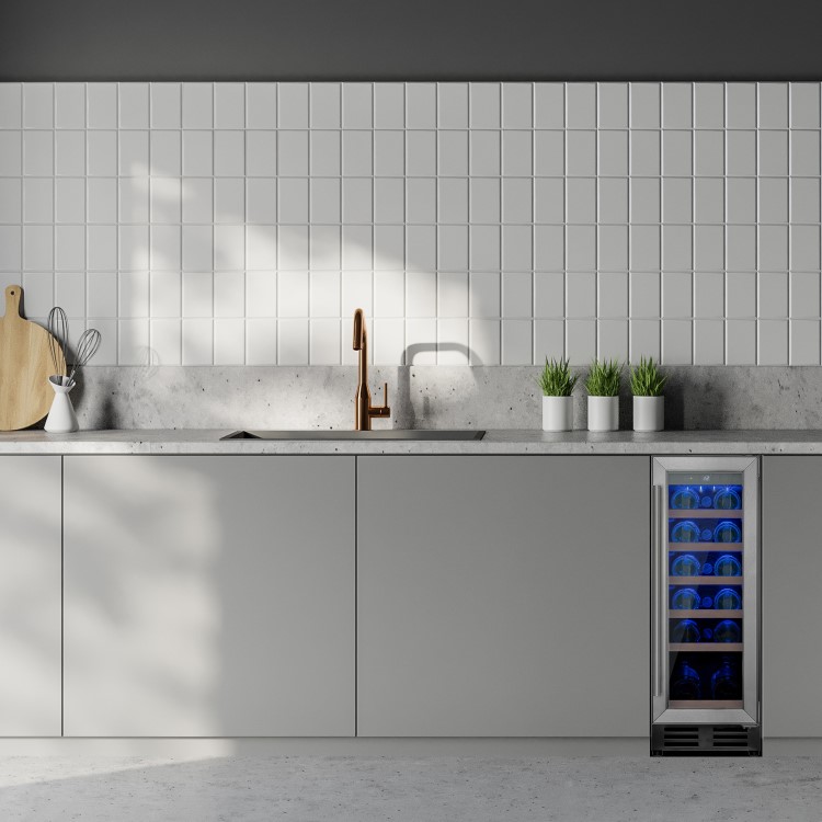 electriQ 18 Bottle Capacity Single Zone Freestanding Wine Cooler - Stainless Steel