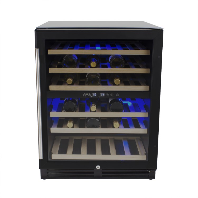 electriQ 60cm Wide 51 Bottle Dual Zone Wine Cooler - Black
