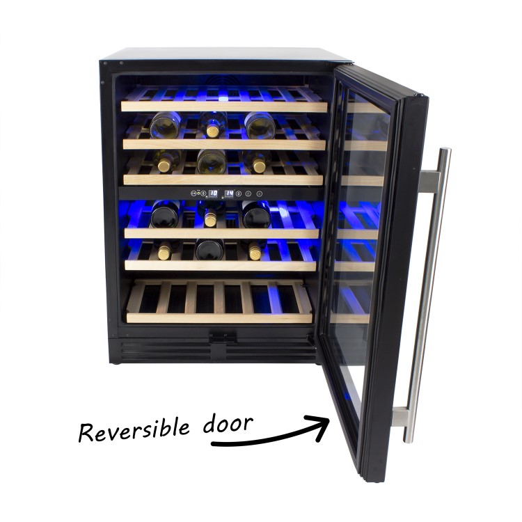 electriQ 60cm Wide 51 Bottle Dual Zone Wine Cooler - Black