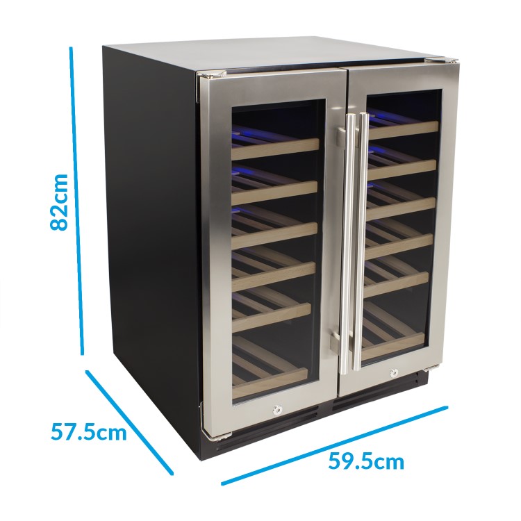 Refurbished electriQ EQWINE60SDD 36 Bottle Full Range Dual Zone Freestanding Wine Cooler Stainless Steel