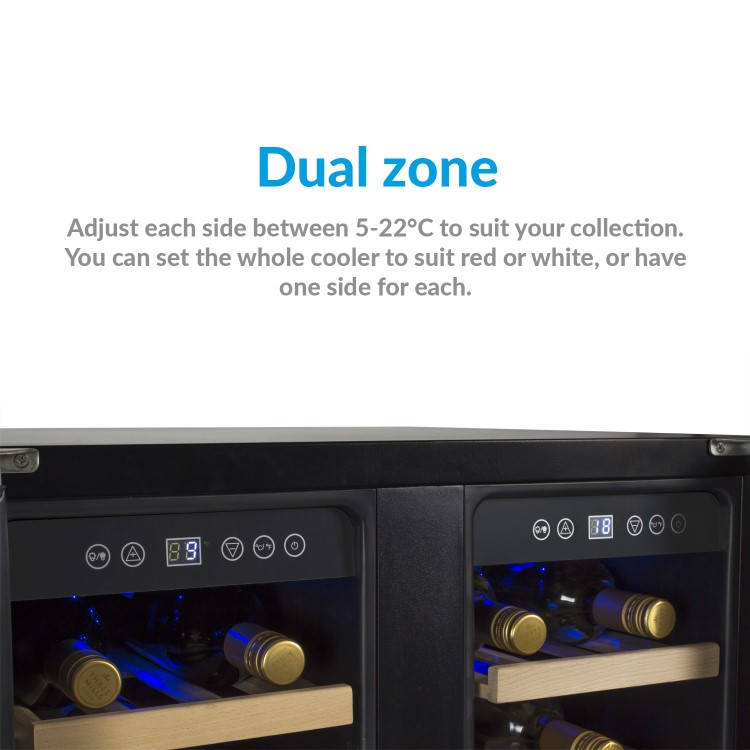 Refurbished electriQ EQWINE60SDD 36 Bottle Full Range Dual Zone Freestanding Wine Cooler Stainless Steel