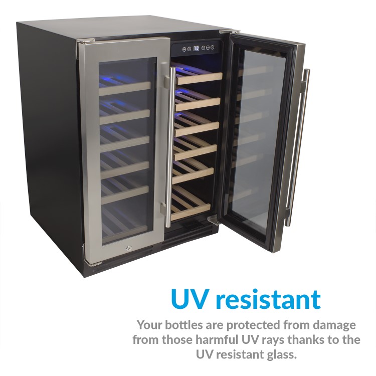 Refurbished electriQ EQWINE60SDD 36 Bottle Full Range Dual Zone Freestanding Wine Cooler Stainless Steel