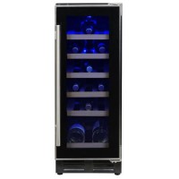 electriQ 18 Bottle Capacity Single Zone Freestanding Wine Cooler - Stainless steel with Black door