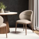 ERE001 Beige Real Leather Dining Chair with Walnut Legs - Eren