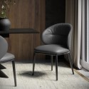 ERE003 Grey Real Leather Dining Chair with Black Legs - Eren