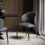 Charcoal Real Leather Dining Chair with Black Legs - Eren