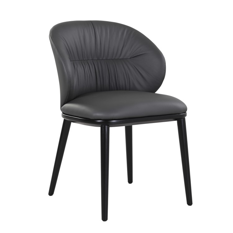 Large Rectangular Black Wooden Dining Table Set with 6 Grey Real Leather Chairs - Seats 6 - Troy