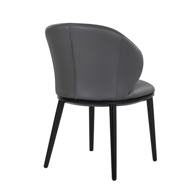 Large Rectangular Black Wooden Dining Table Set with 6 Grey Real Leather Chairs - Seats 6 - Troy